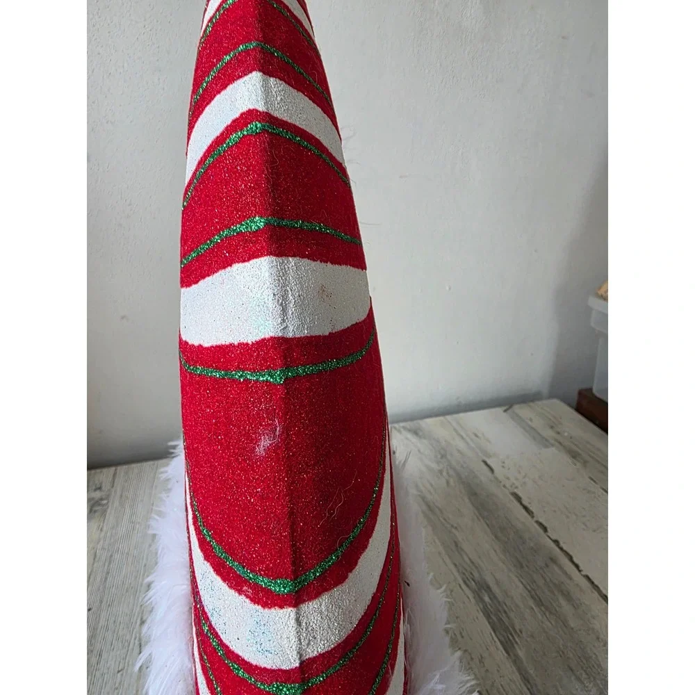 Vintage Pier 1 glitter Santa hat metal‎ feather red sparkle Xmas decor